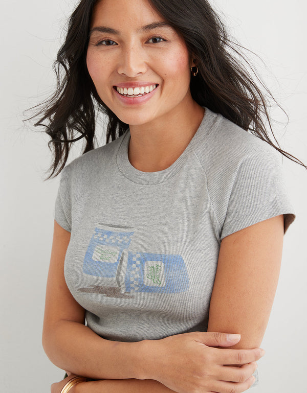Camiseta Aerie con detalle en frente - Gris