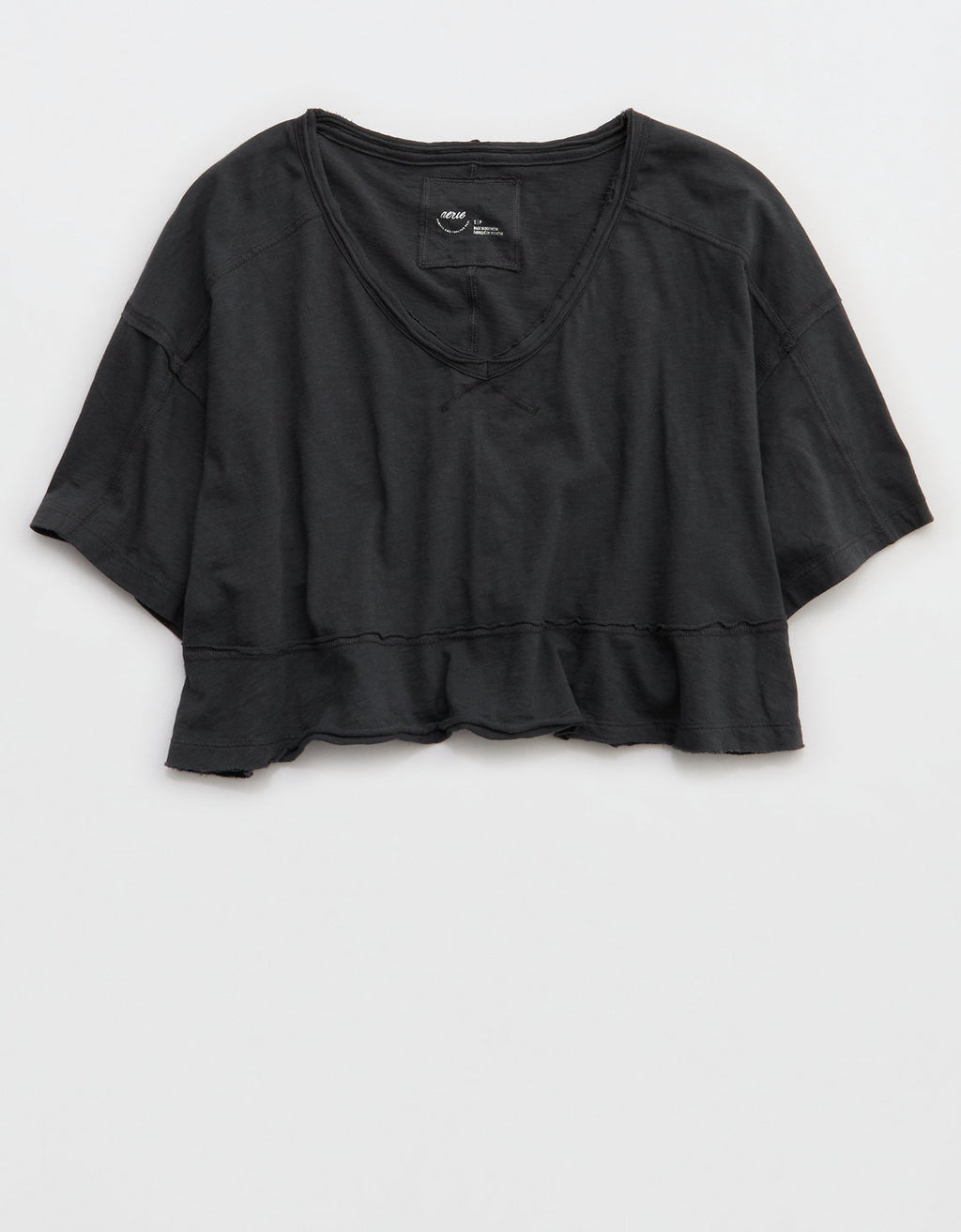 Aerie Cropped Camiseta de Cuello en V más Feliz - Gris 5496_4181_005_f
