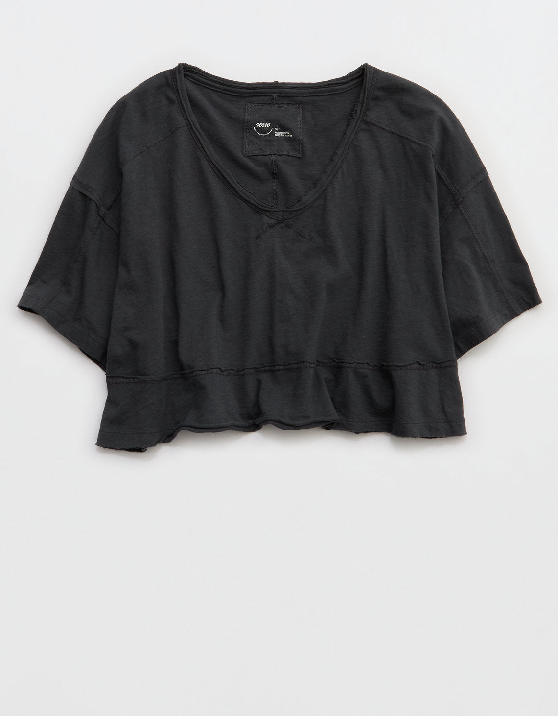 Aerie Cropped Camiseta de Cuello en V más Feliz - Gris 5496_4181_005_f