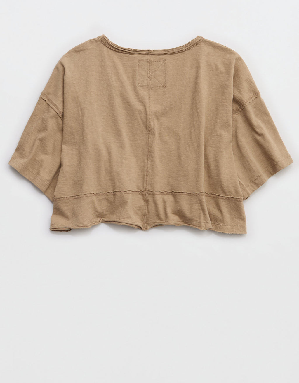 Aerie Cropped Camiseta de Cuello en V más Feliz - Caqui 5496_4181_238_b