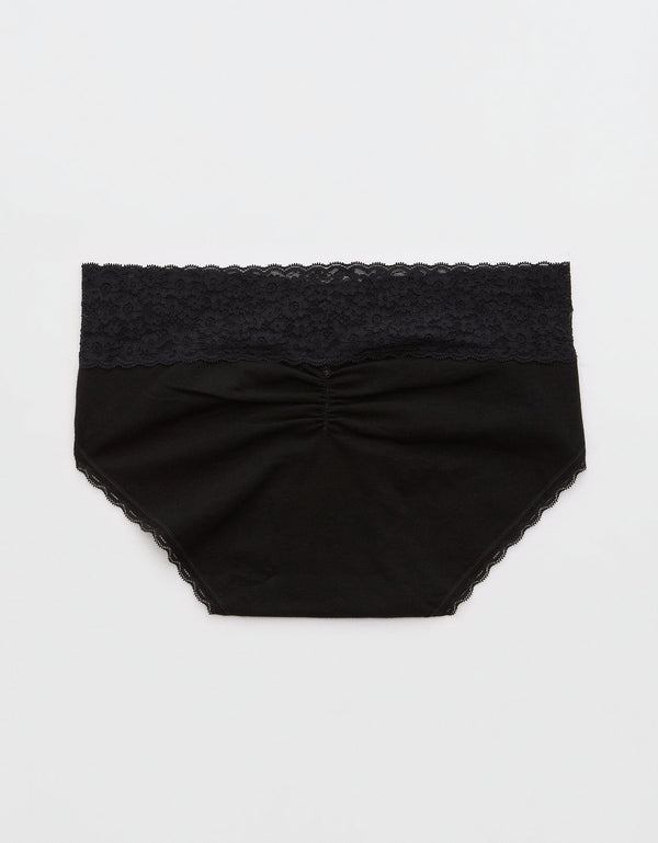 Panty Boyshort Algodón con Encaje Vintage Superchill de Aerie - Negro