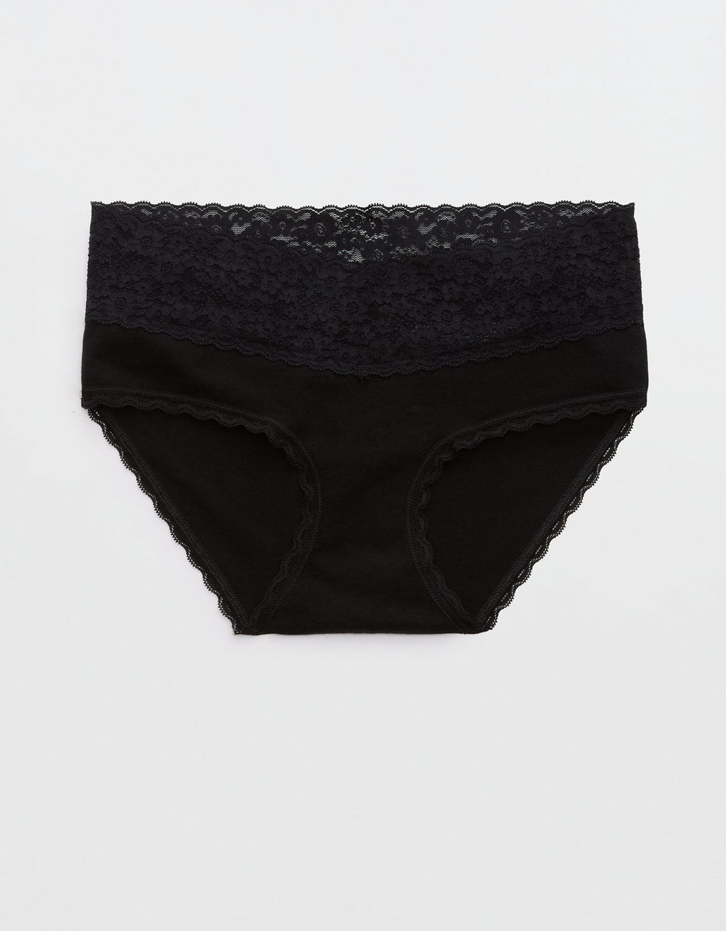 Panty Boyshort Algodón con Encaje Vintage Superchill de Aerie - Negro 6443_6997_073_f