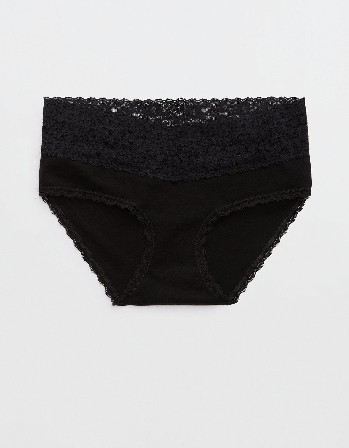 Panty Boyshort Algodón con Encaje Vintage Superchill de Aerie - Negro 6443_6997_073_f