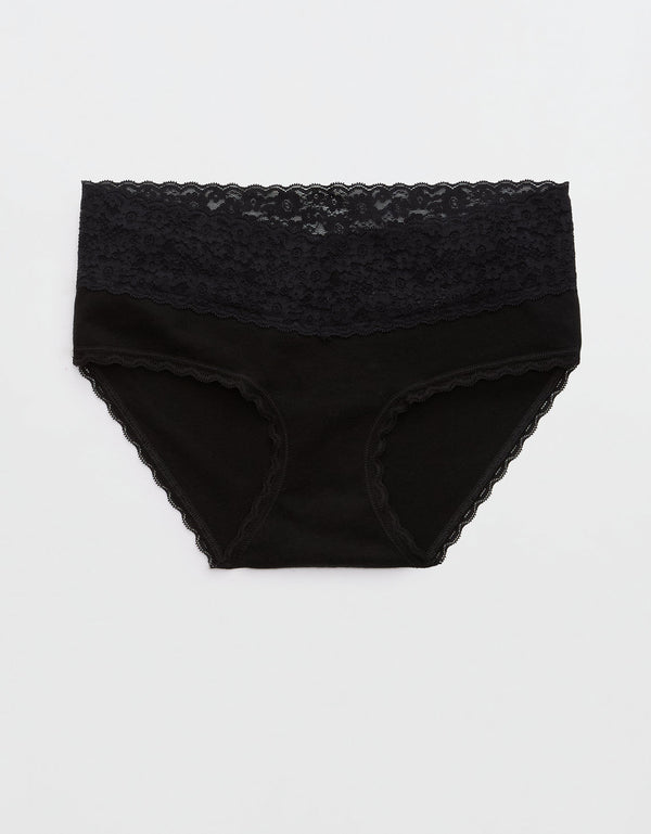 Panty Boyshort Algodón con Encaje Vintage Superchill de Aerie - Negro