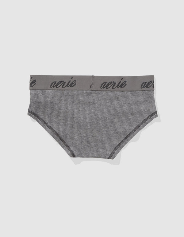 Panty Boybrief en Algodón Canalé con Logo Superchill de Aerie - Gris