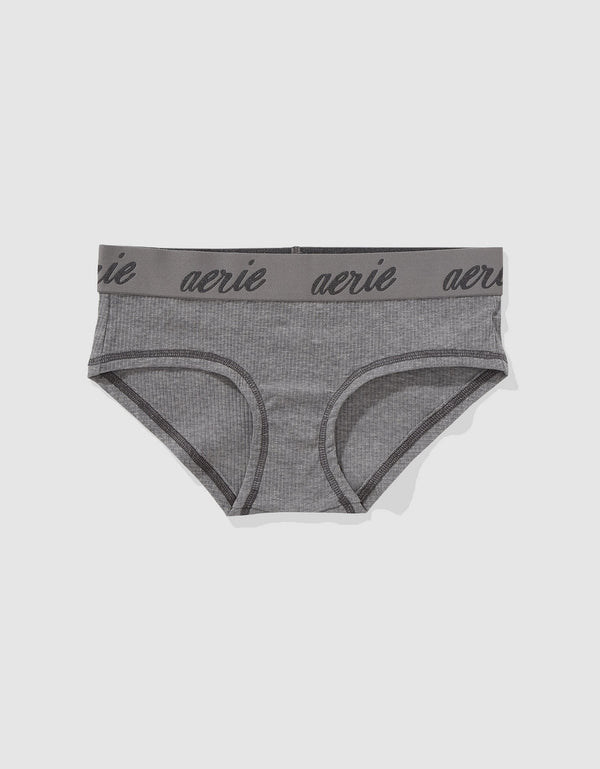 Panty Boybrief en Algodón Canalé con Logo Superchill de Aerie - Gris