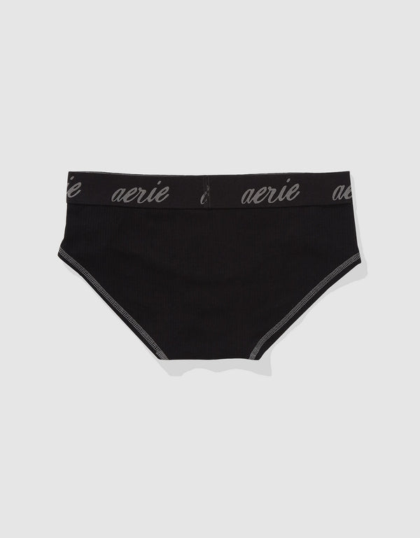 Panty Boybrief en Algodón Canalé con Logo Superchill de Aerie - Negro