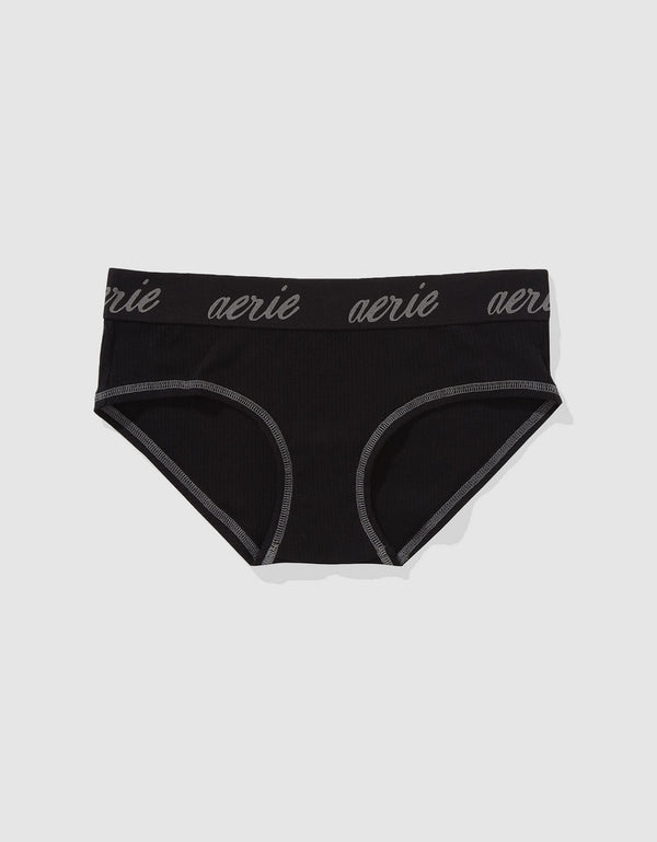 Panty Boybrief en Algodón Canalé con Logo Superchill de Aerie - Negro