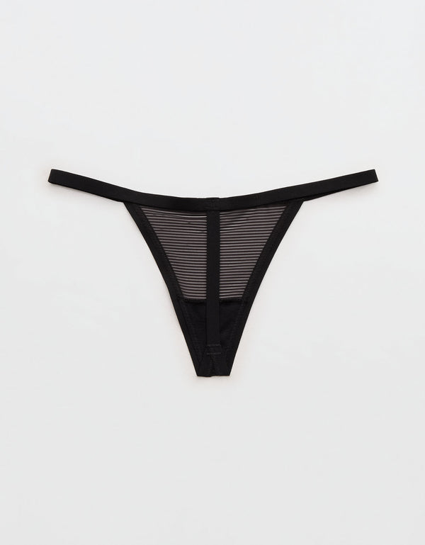 Smoothez Tanga de Rayas Transparentes - Negro