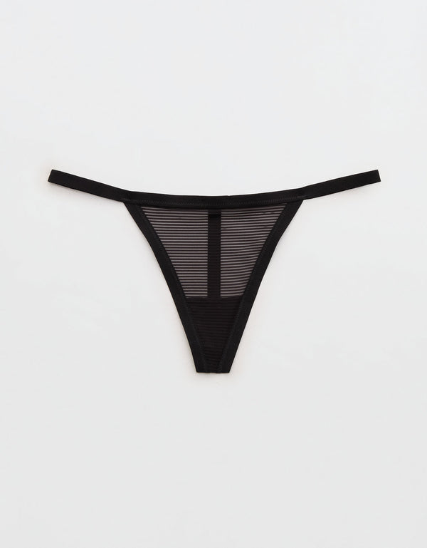 Smoothez Tanga de Rayas Transparentes - Negro