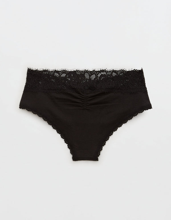 Undies Aerie en algodón con encaje deshilado - Negro
