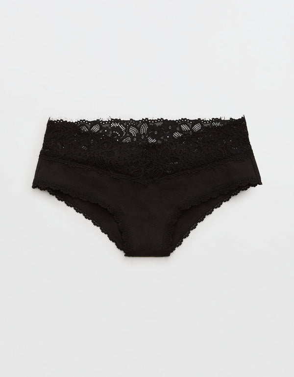 Undies Aerie en algodón con encaje deshilado - Negro