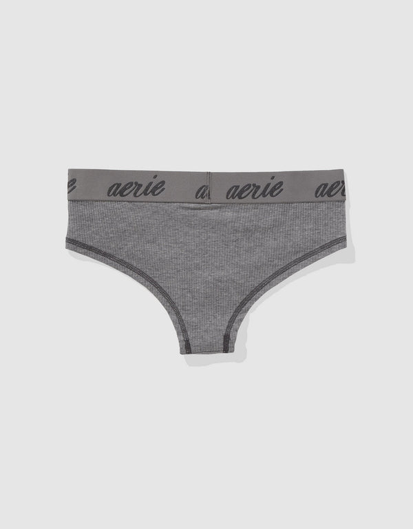 Panty Cheeky en Algodón Canalé con Logo Superchill de Aerie - Gris