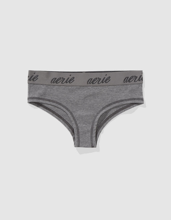 Panty Cheeky en Algodón Canalé con Logo Superchill de Aerie - Gris