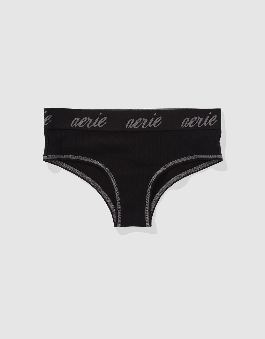 Panty Cheeky en Algodón Canalé con Logo Superchill de Aerie - Negro 7442_8211_073_f