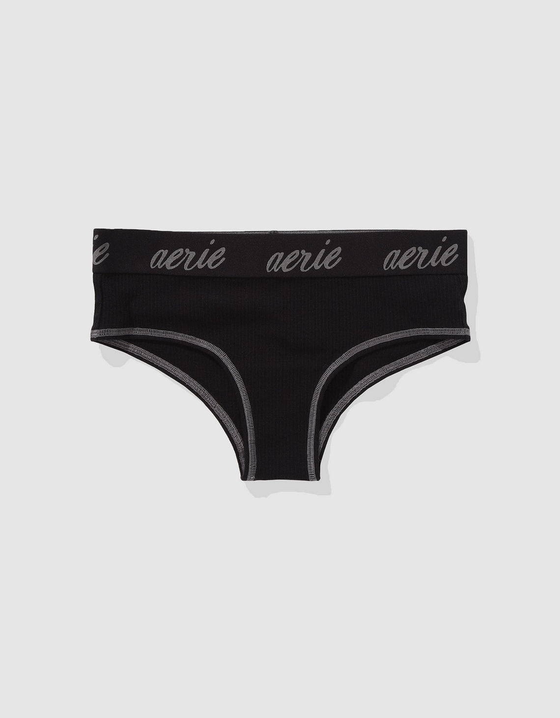 Panty Cheeky en Algodón Canalé con Logo Superchill de Aerie - Negro 7442_8211_073_f